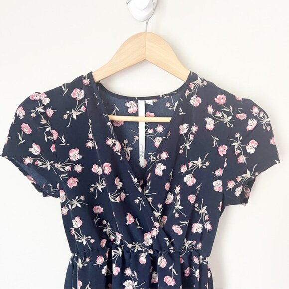 Urban Outfitters Reformed Floral Wrap Mini Dress Navy XS - Picture 2 of 9